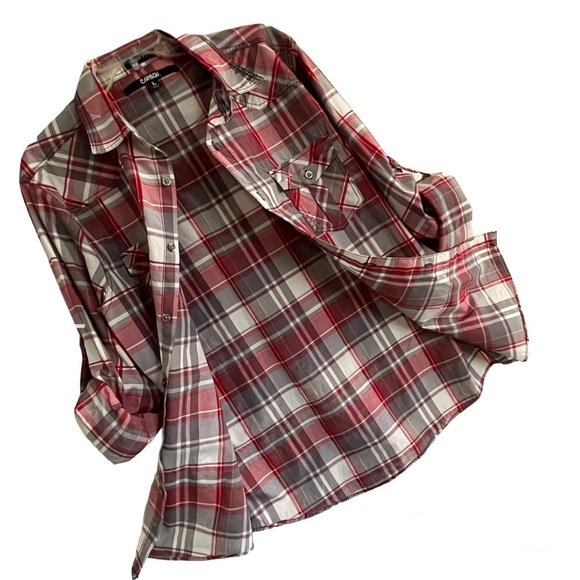 Carbon Plaid Women’s Slim Fit Roll-Tab Sleeves Button Down Collared Perfect NWOT - Picture 5 of 16